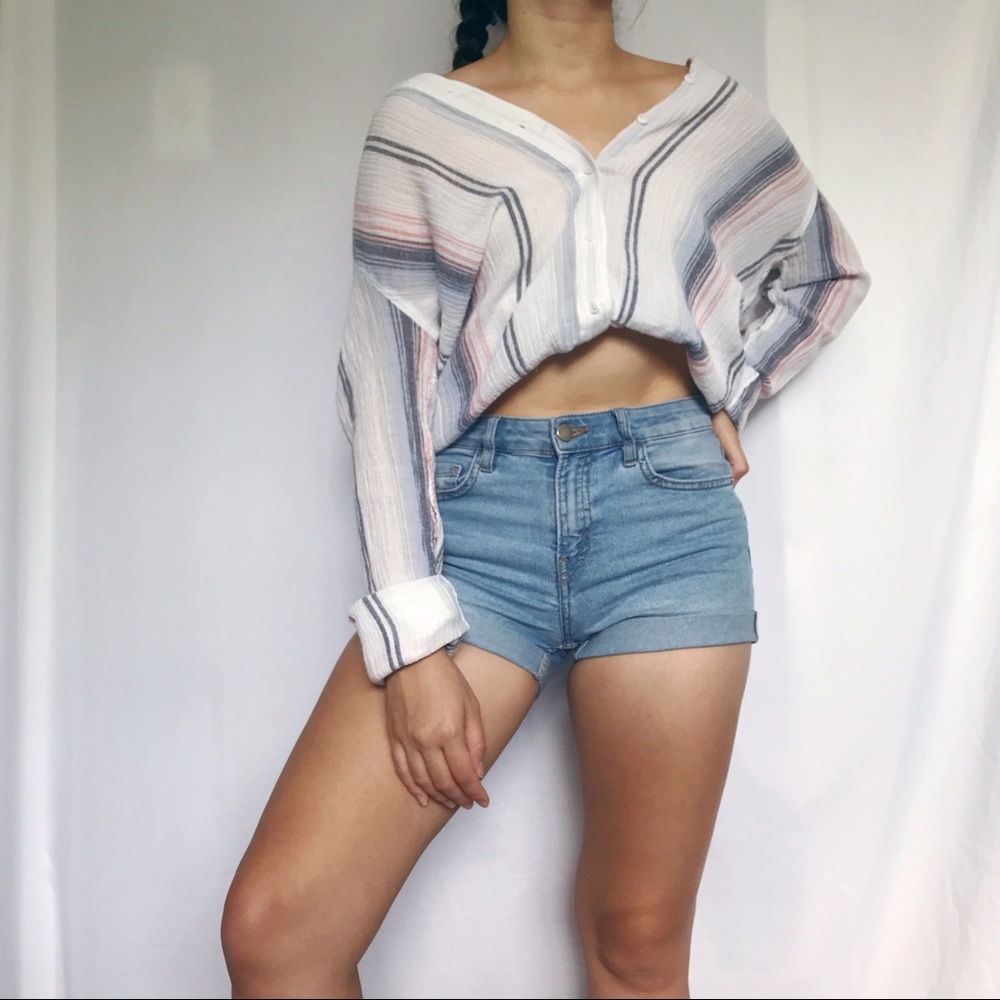 Fleur Bleue pastel striped breezy button down